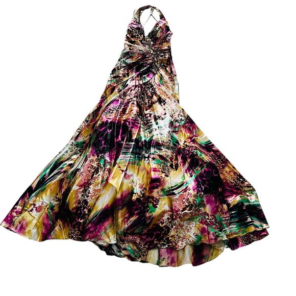 Sean Couture Printed Beaded Halter Dress Size 2 Multicolor - Picture 1 of 7